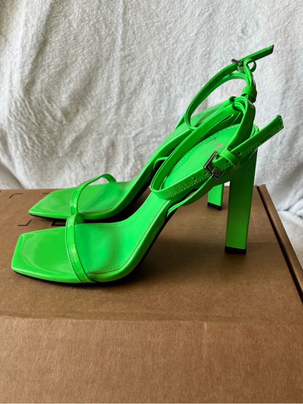 Marc Fisher - Green Patent Block Heel Sandals with Ankle Strap